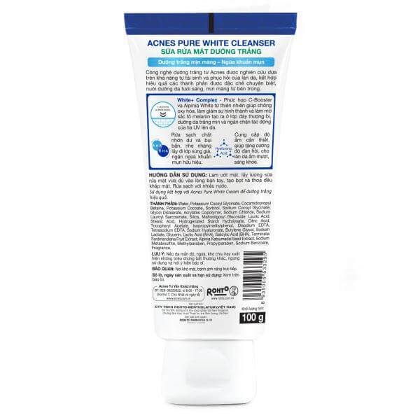 Acnes Pure White Cleanser - Sữa rửa mặt dưỡng trắng da, ngăn ngừa mụn