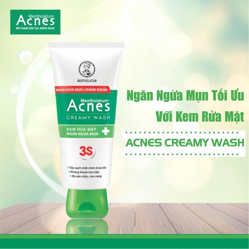 sữa rửa mặt trị mụn da khô acnes creamy wash