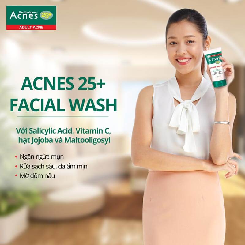 Acnes 25+ Facial Wash. gel rửa mặt đảm bảo sạch sâu, Là 1 trong 2 sản phẩm thuộc bộ đôi 25+ để trị mụn, ngăn ngừa bụi bẩn từ môi trường.