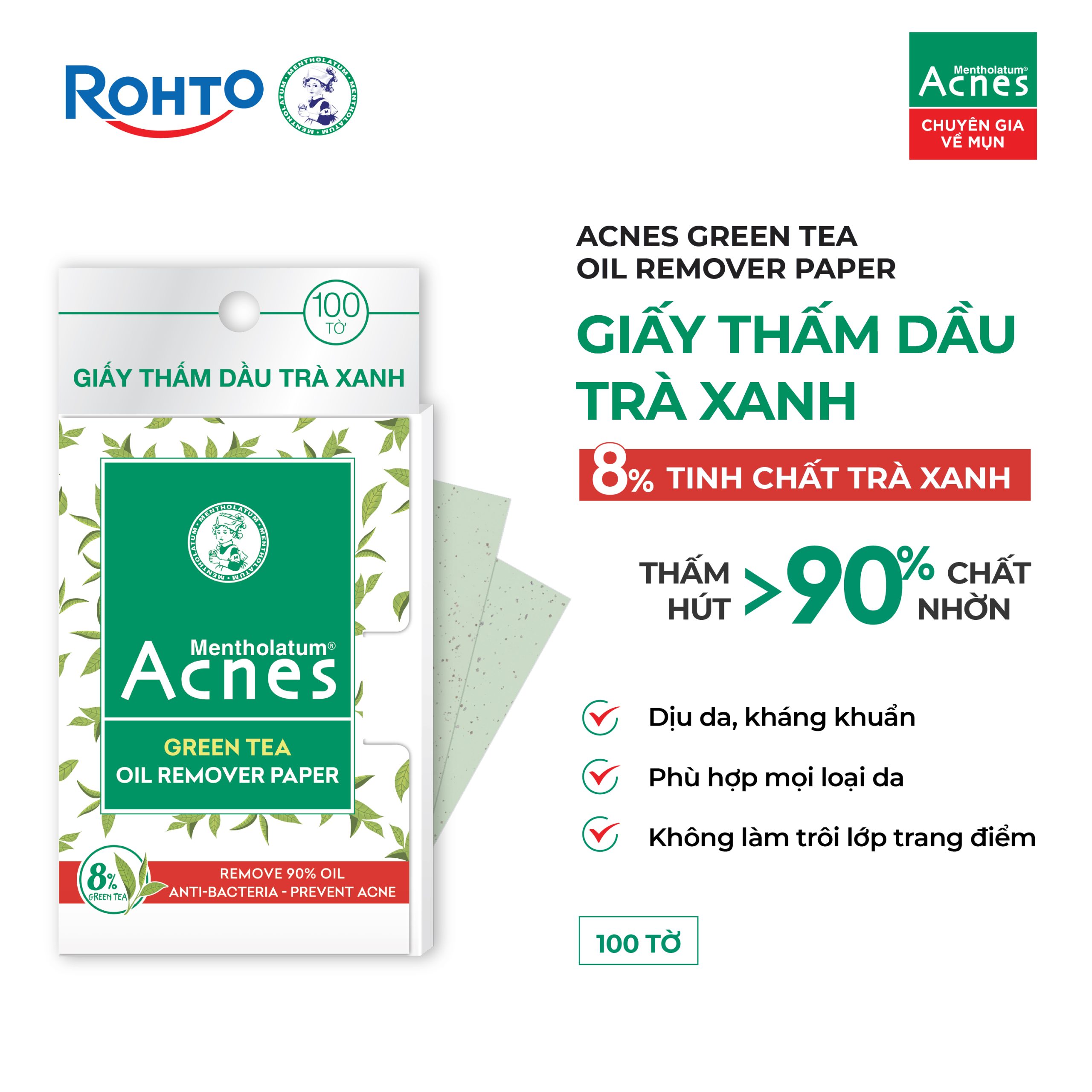 Mentholatum Acnes Green Tea Oil Remover Paper - Ảnh 3
