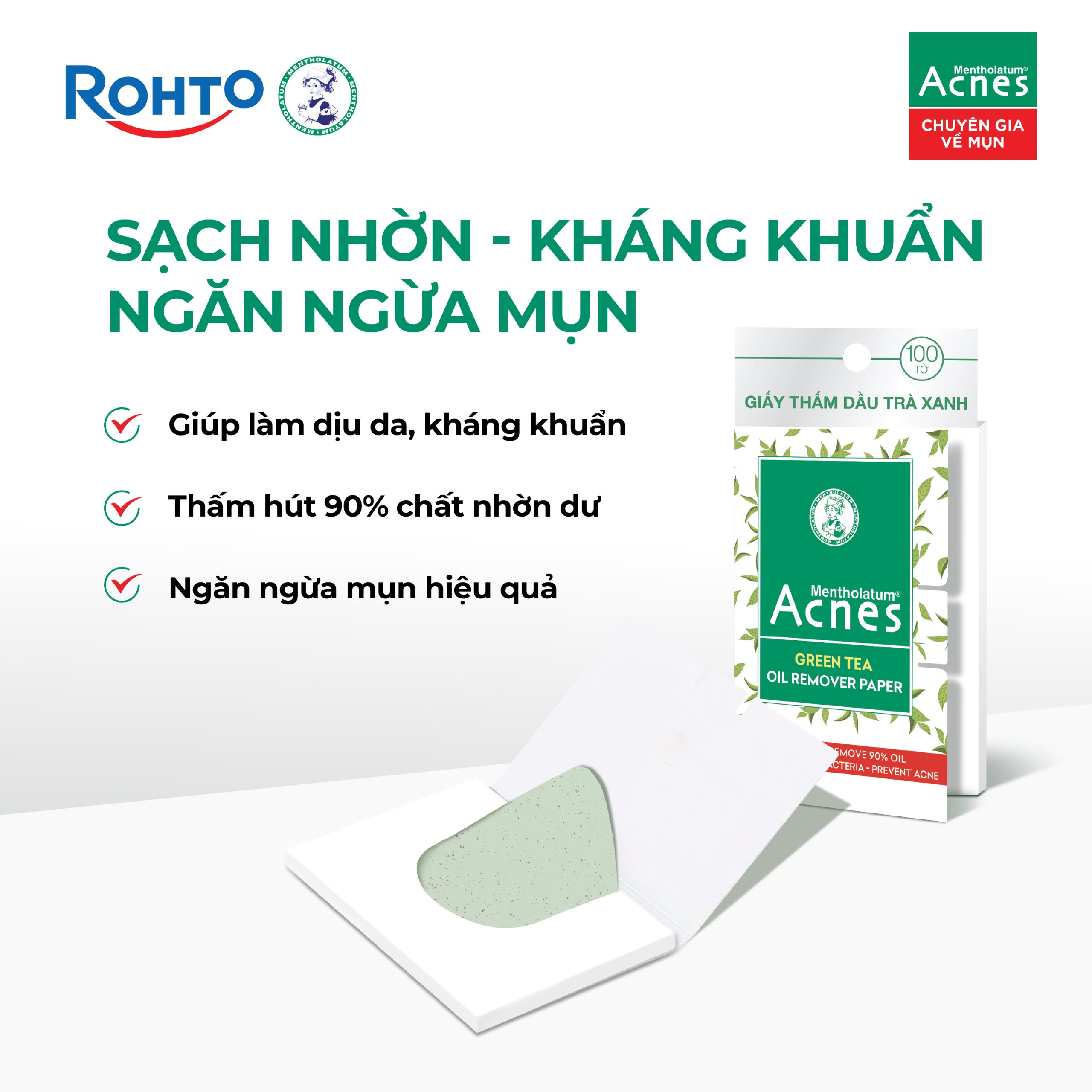Mentholatum Acnes Green Tea Oil Remover Paper - Ảnh 4